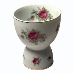 Vintage Lefton Hand Painted China Egg Coddler Cup Floral Porcelain